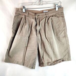 Vintage Brooks Shorts Mens 34 Beige Pleated Cotton Casual Preppy Khaki Running